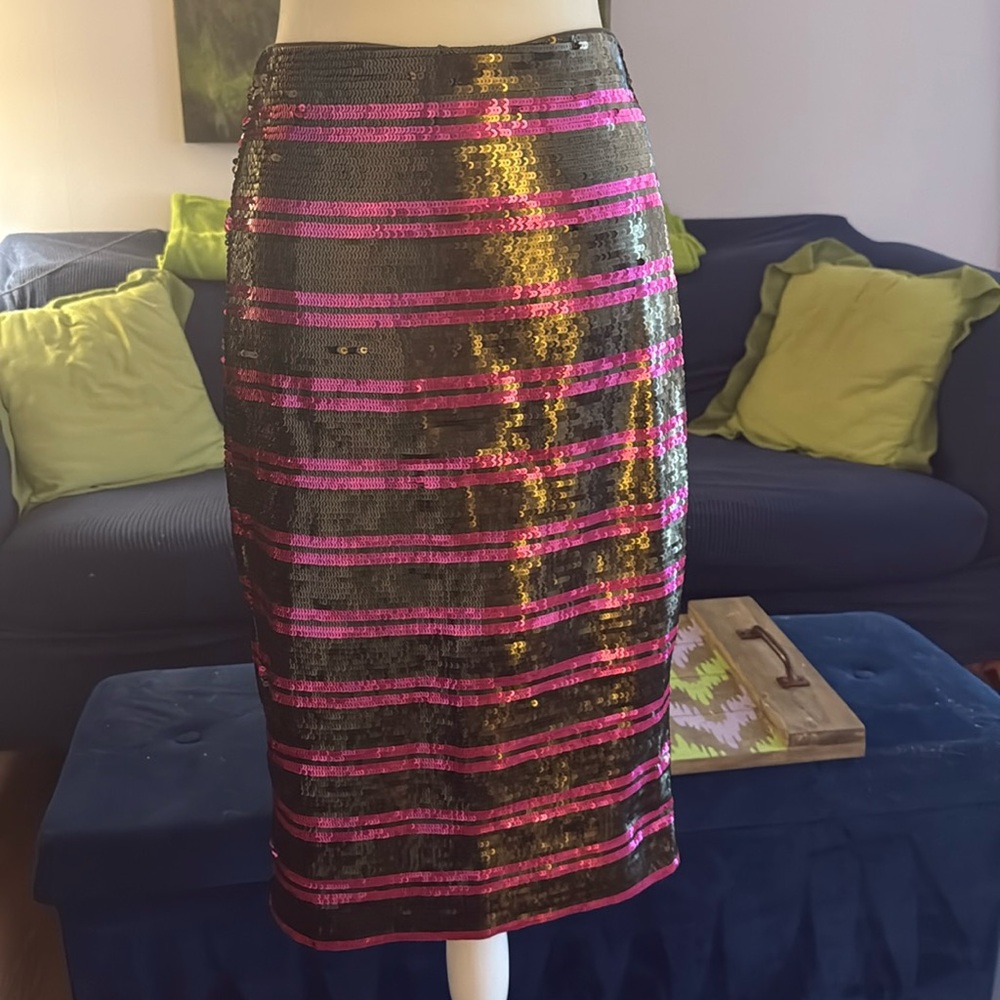 NWT J. Crew Bronze/Pink Striped Sequin Pencil Skirt 2